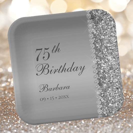 優雅なシルバー75歳の誕生日 ペーパープレート
