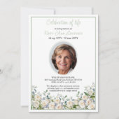 優雅なシンプルユーカリ白薔薇写真葬儀 招待状 (正面)
