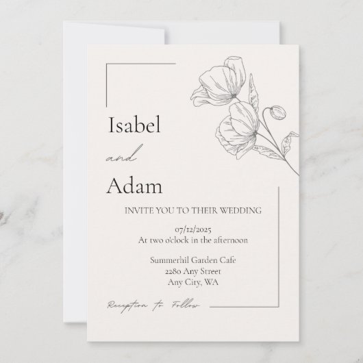 優雅なシンプル結婚式の招待状のアジメトリック 招待状 (正面)