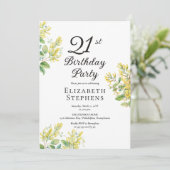 優雅なスイカズラの21歳の誕生日 黄色い花 招待状 (スタンド正面)