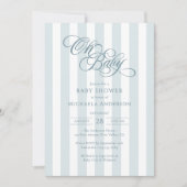優雅なスクリプトとストライプのベビーシャワー 招待状 (正面)