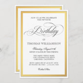 優雅なスクリプトの装飾 ゴールド 50歳の誕生日 招待状 (正面/裏面)