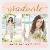 優雅なスクリプト編集可能なカラー卒業ステッカー スクエアシール (正面)