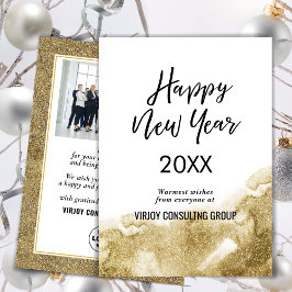 優雅なスクリプト フェスティブ ゴールド グリッター ビジネス フォト シーズンカード