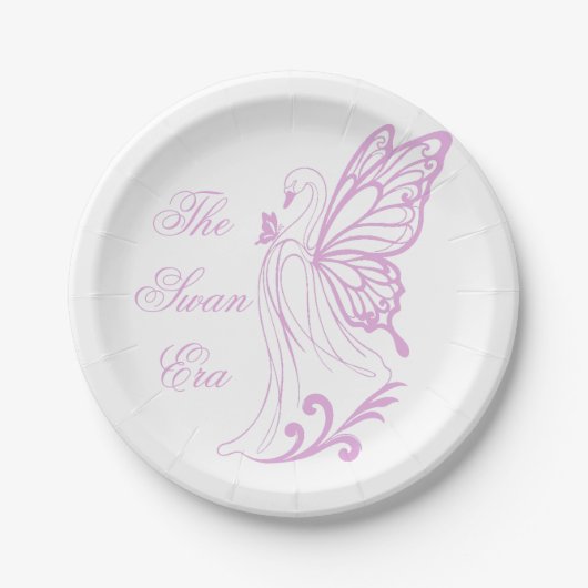 優雅なスワンと蝶の羽 ペーパープレート (正面)