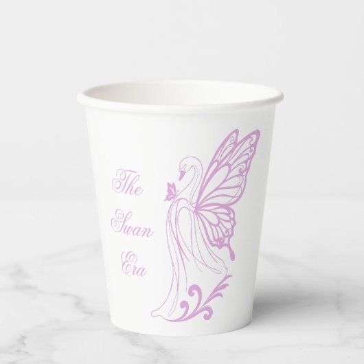 優雅なスワンと蝶の羽 紙コップ (正面)
