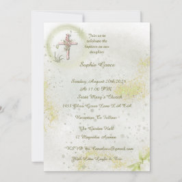 優雅なソフトグリーンの洗礼招待状 招待状