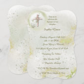 優雅なソフトグリーンの洗礼招待状 招待状 (正面/裏面)
