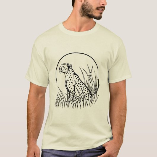 優雅なチーターの草原アート - ワイルドライフアート Tシャツ (正面)