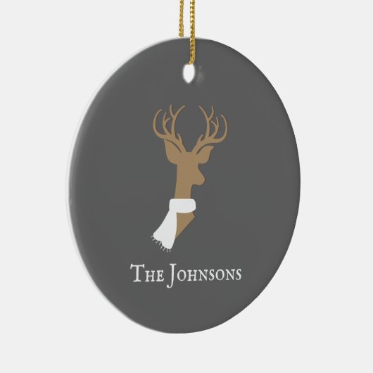 優雅なトナカイ金ゴールド&グレパーソナライズされたー セラミックオーナメント (右)