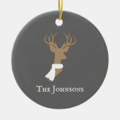 優雅なトナカイ金ゴールド&グレパーソナライズされたー セラミックオーナメント (正面)