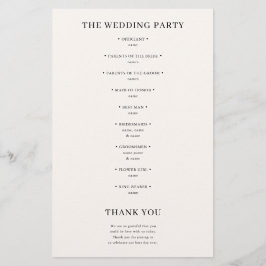 優雅なハートの結婚式プログラムフォントデザイン (裏面)