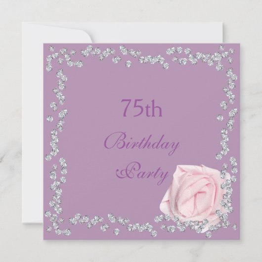 優雅なバラとダイヤモンドの75歳の誕生日 招待状 (正面)