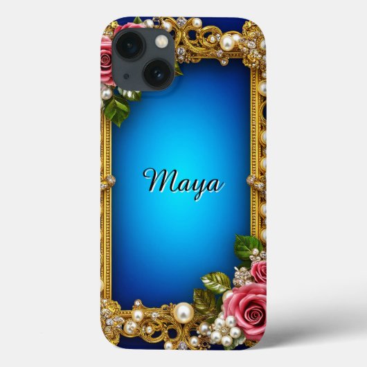 優雅なバラとパールのゴールドフレーム Case-Mate iPhoneケース (裏面)