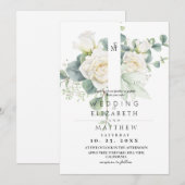 優雅なバラとフラワーの結婚式 招待状 (正面/裏面)