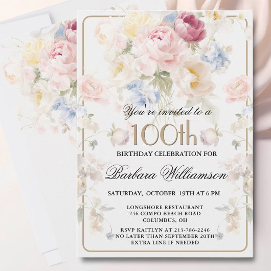 優雅なバラの花の100歳の誕生日  招待状