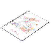 優雅なバレリーナ鳥の花模様名ピンクホワイト ノートブック (左側)