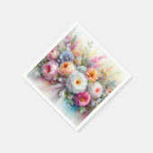 優雅なパステルカラーの水彩花 スタンダードカクテルナプキン (角)