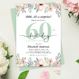 優雅なパステルカラーの花をあしらった60歳の誕生日サプライズパーティー 招待状