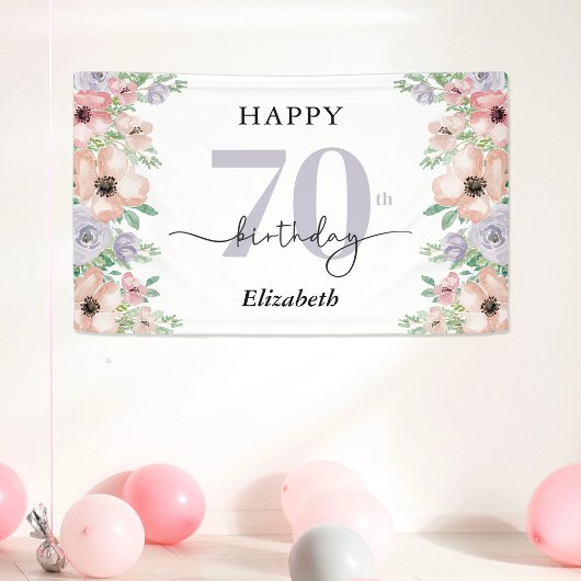 優雅なパステルフラワーの70歳の誕生日パーティー 横断幕