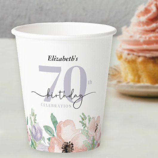 優雅なパステルフラワーの70歳の誕生日パーティー 紙コップ