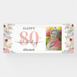 優雅なパステルフラワーの80歳の誕生日パーティーの写真  横断幕