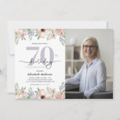 優雅なパステルフラワーフォト 70歳の誕生日パーティー 招待状 (正面)