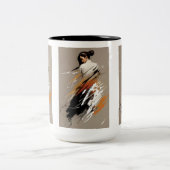 優雅なパワー、女性空手アスリート、ミニマリスト ツートーンマグカップ (中央)