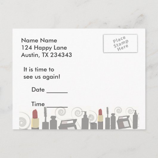 優雅なパーティーの美しいのファッションの化粧及び美顔術 インビテーションポストカード (裏面)