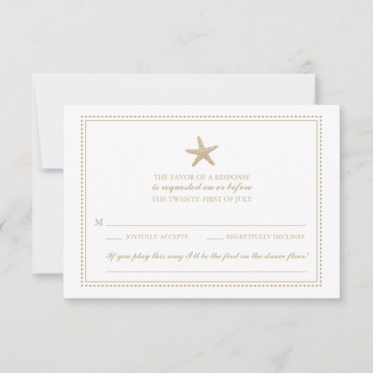 優雅なヒトデ黄金の砂 |ウェディングRSVP 出欠カード (正面)