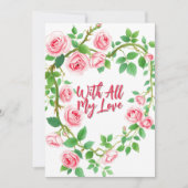 優雅なピンクのバラのハート 全心全意で カード (正面)