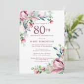 優雅なピンクのバラの花の80歳の誕生日 招待状 (スタンド正面)
