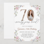優雅なピンクのバラの70歳の誕生日 招待状 (正面/裏面)