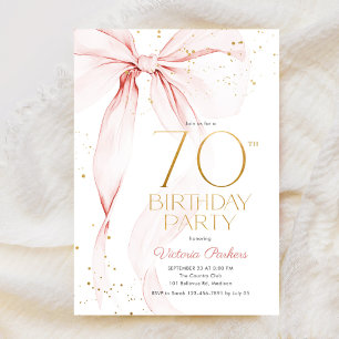 優雅なピンクのリボン 70歳の誕生日 招待状