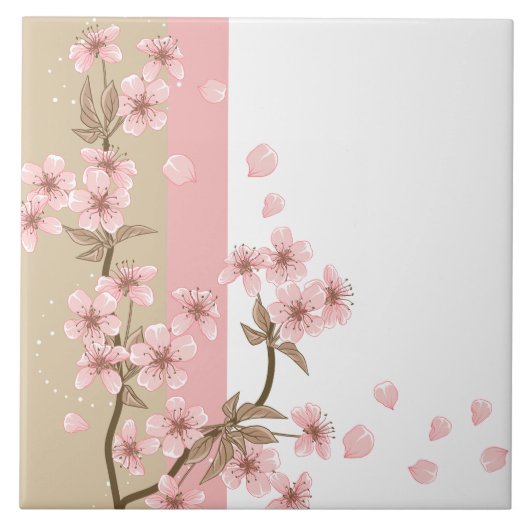 優雅なピンクの桜の枝 タイル (正面)
