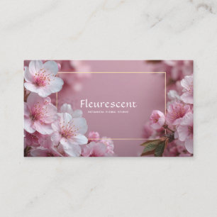 優雅なピンクの桜 ソフトフラワーラル ゴールドフレーム 名刺