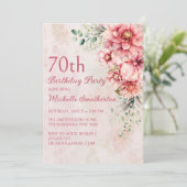 優雅なピンクの水彩フラワーの70歳の誕生日 招待状 (スタンド正面)