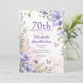 優雅なピンクの水彩花柄 70歳の誕生日 招待状 (スタンド正面)