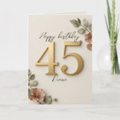 優雅なピンクの花とゴールドの45歳の誕生日 カード (正面)