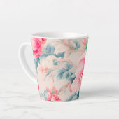 優雅なピンクの花と青緑の葉 カフェラテマグ (左アングル)