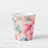 優雅なピンクの花と青緑の葉 カフェラテマグ (正面)