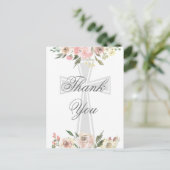 優雅なピンクの花のクリスチャン オーダーメイド感謝カード ポストカード (スタンド正面)