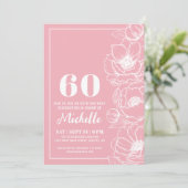 優雅なピンクの花の60歳の誕生日 招待状 (スタンド正面)