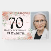 優雅なピンクの花の70歳の誕生日写真 横断幕 (横)