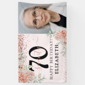 優雅なピンクの花の70歳の誕生日写真 横断幕 (縦)