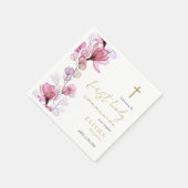 優雅なピンクの花柄の初聖体拝領式 スタンダードカクテルナプキン (角)