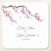 優雅なピンクの花 桜の水彩画 スクエアペーパーコースター (正面)