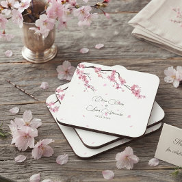 優雅なピンクの花 桜の水彩画 スクエアペーパーコースター
