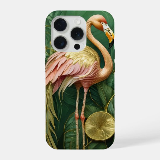 優雅なピンクフラミンゴの輝きゴールド iPhoneケース (裏面)