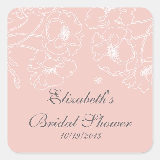 優雅なピンクポピーフローラブライダルシャワースクエア スクエアシール (正面)